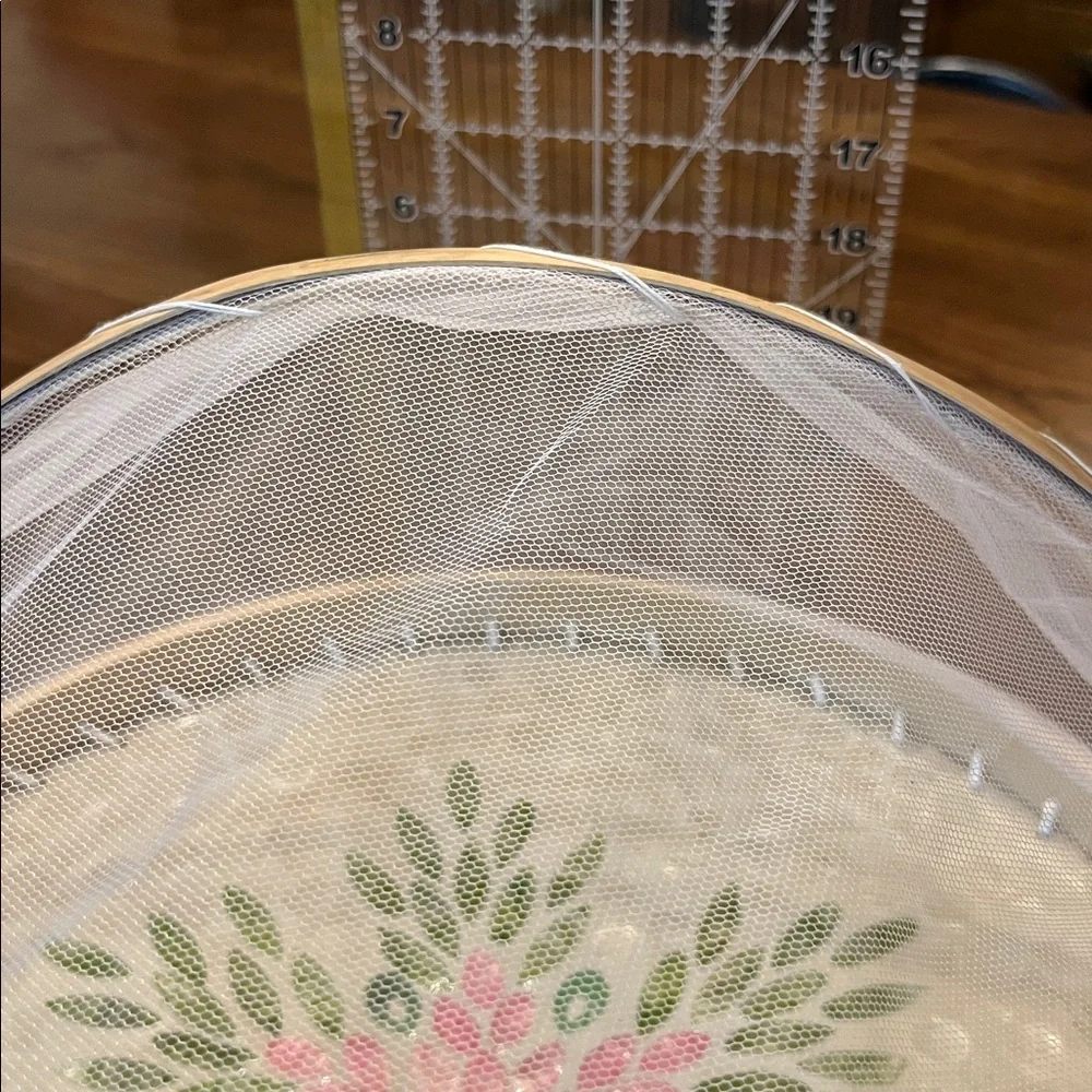 Decorative Food‎ Dome with Floral Design and Mesh Cover, NWT
